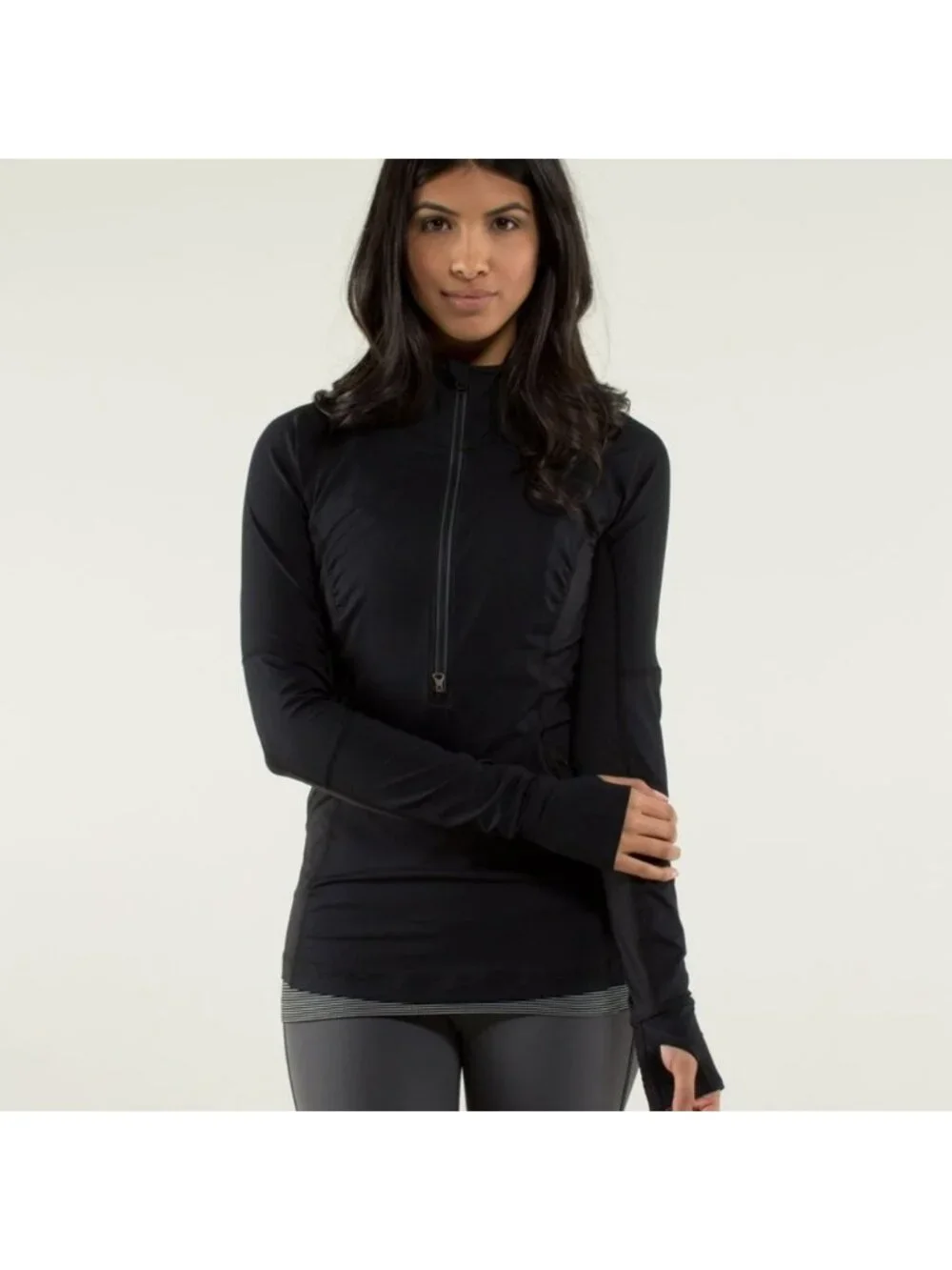 Lululemon Run: Wild 1/2 Zip Black With Floral Mesh Back